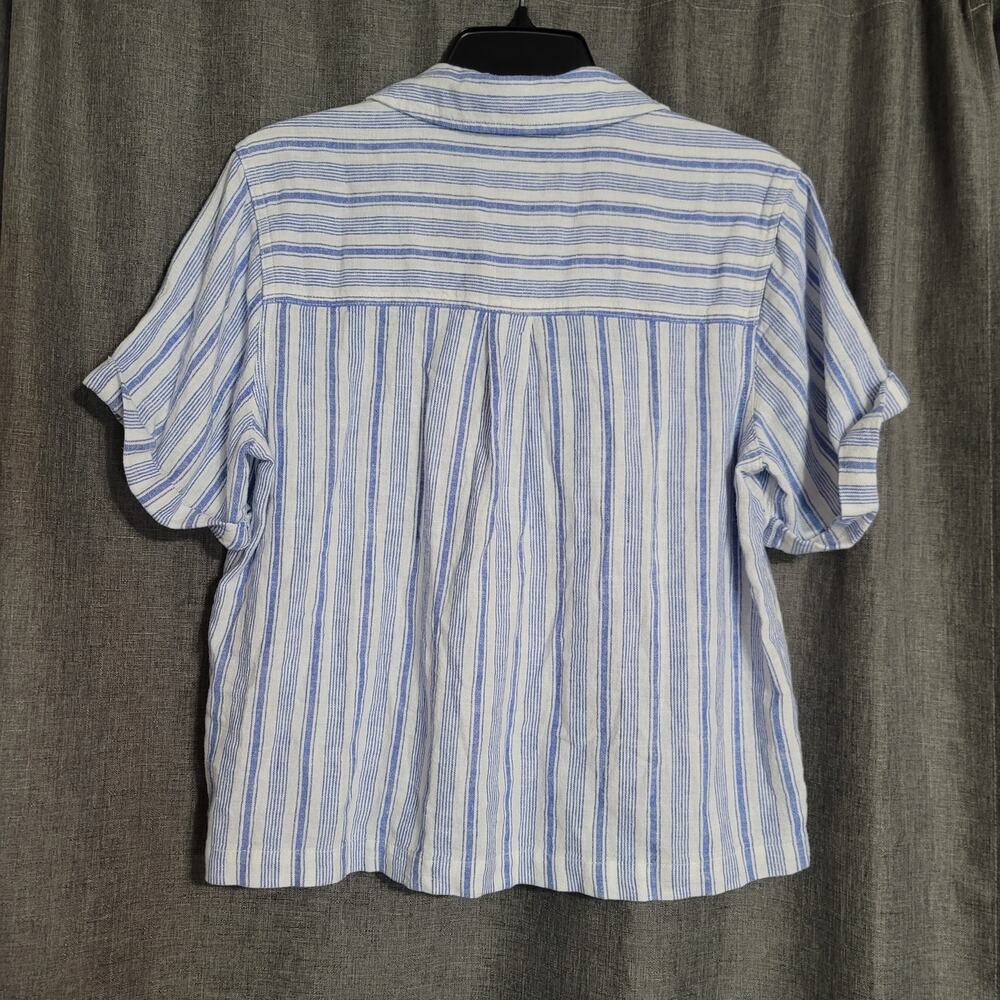 Universal Thread Blue Striped Popover Blouse Line… - image 2